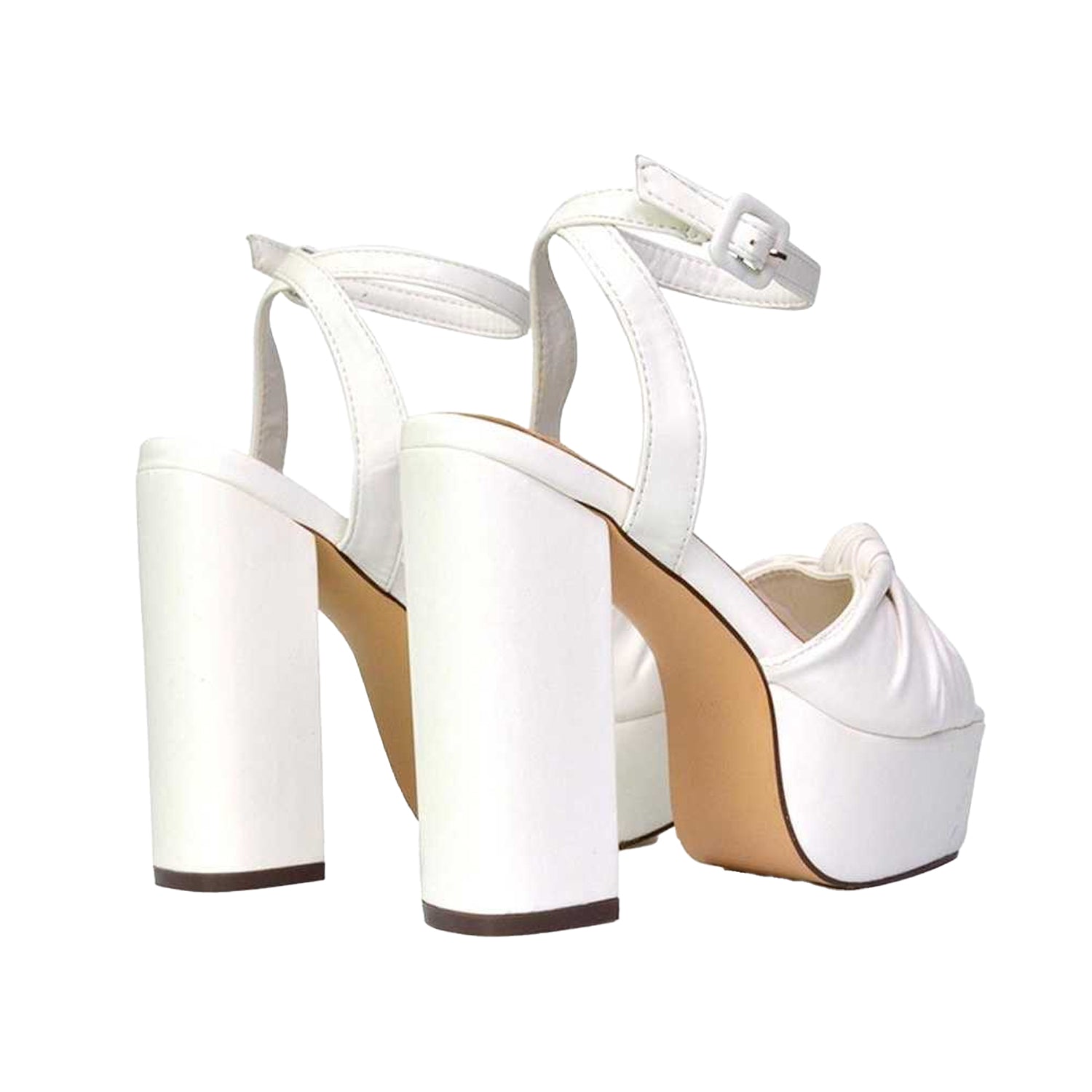 White - Back - XY London Womens-Ladies Lillian Strappy Peep Toe High Block Heel Sandals