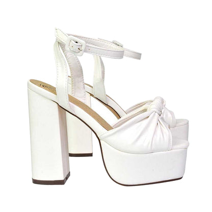 White - Side - XY London Womens-Ladies Lillian Strappy Peep Toe High Block Heel Sandals