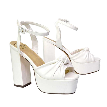 White - Lifestyle - XY London Womens-Ladies Lillian Strappy Peep Toe High Block Heel Sandals