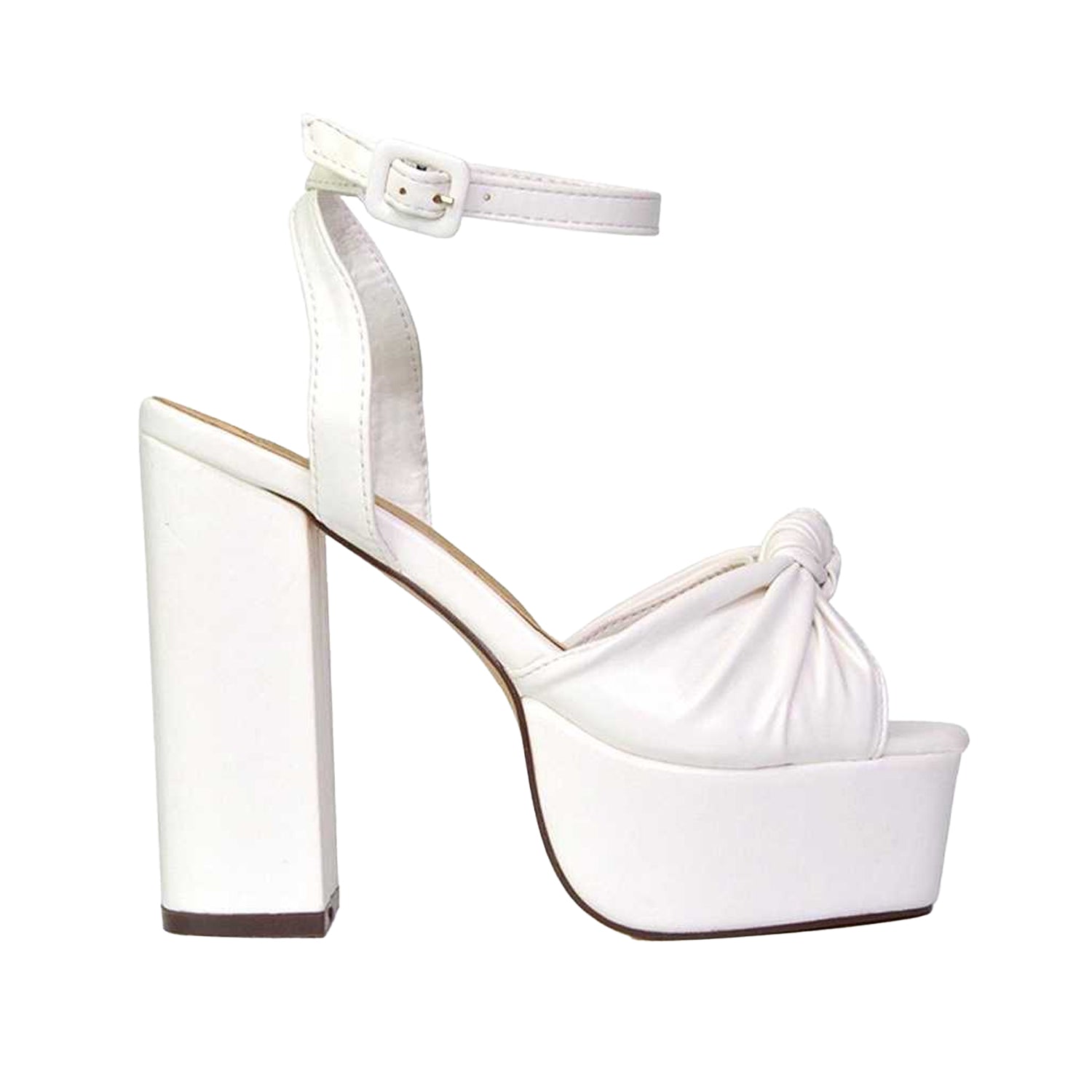 White - Front - XY London Womens-Ladies Lillian Strappy Peep Toe High Block Heel Sandals