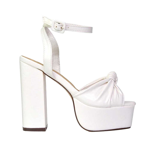 White - Front - XY London Womens-Ladies Lillian Strappy Peep Toe High Block Heel Sandals