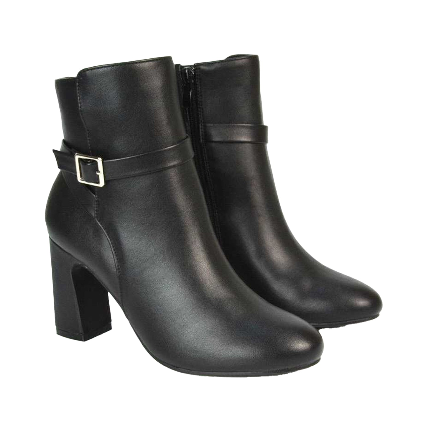 Black - Lifestyle - XY London Womens-Ladies Mary Buckle Mid High Block Ankle Boots