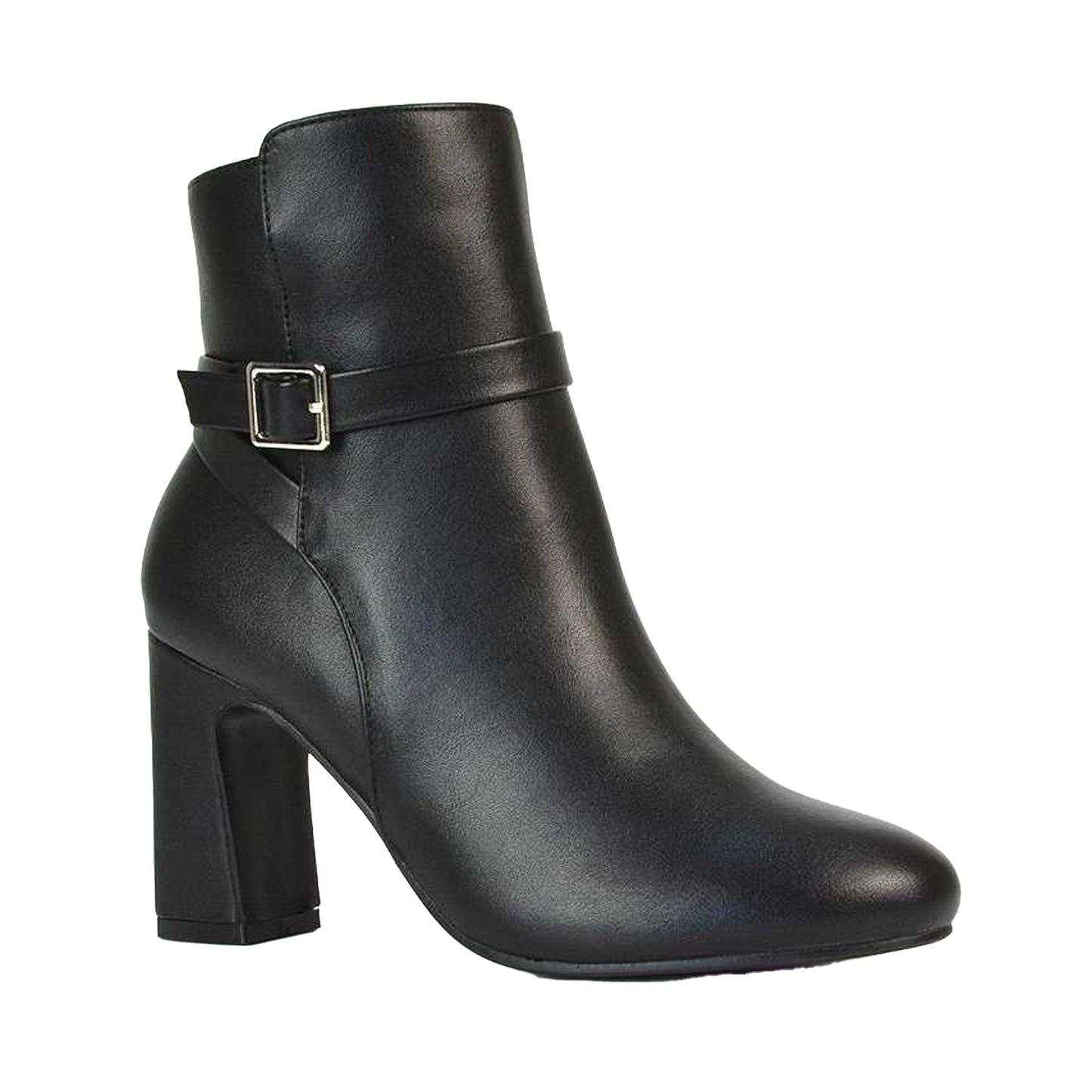 Black - Front - XY London Womens-Ladies Mary Buckle Mid High Block Ankle Boots