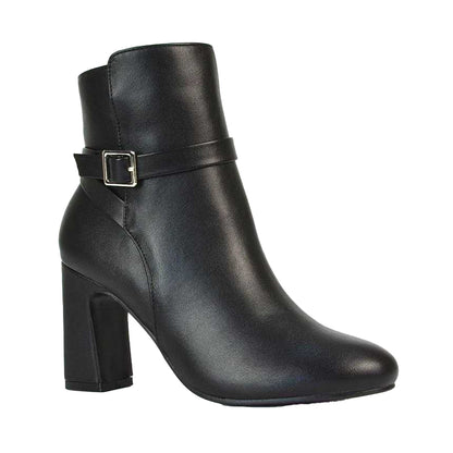 Black - Front - XY London Womens-Ladies Mary Buckle Mid High Block Ankle Boots