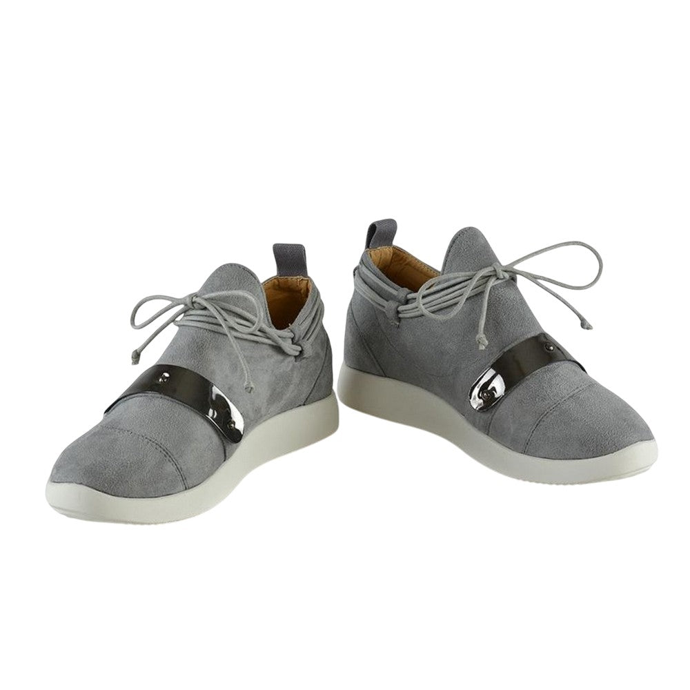 Grey - Lifestyle - XY London Womens-Ladies Evanescence Metallic Detail Lace Up Flat Trainers