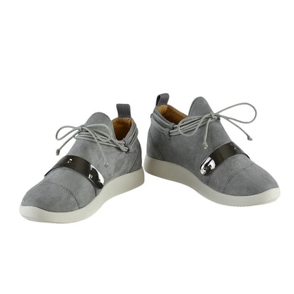 Grey - Lifestyle - XY London Womens-Ladies Evanescence Metallic Detail Lace Up Flat Trainers