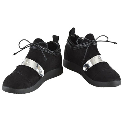 Jet Black - Pack Shot - XY London Womens-Ladies Evanescence Metallic Detail Lace Up Flat Trainers