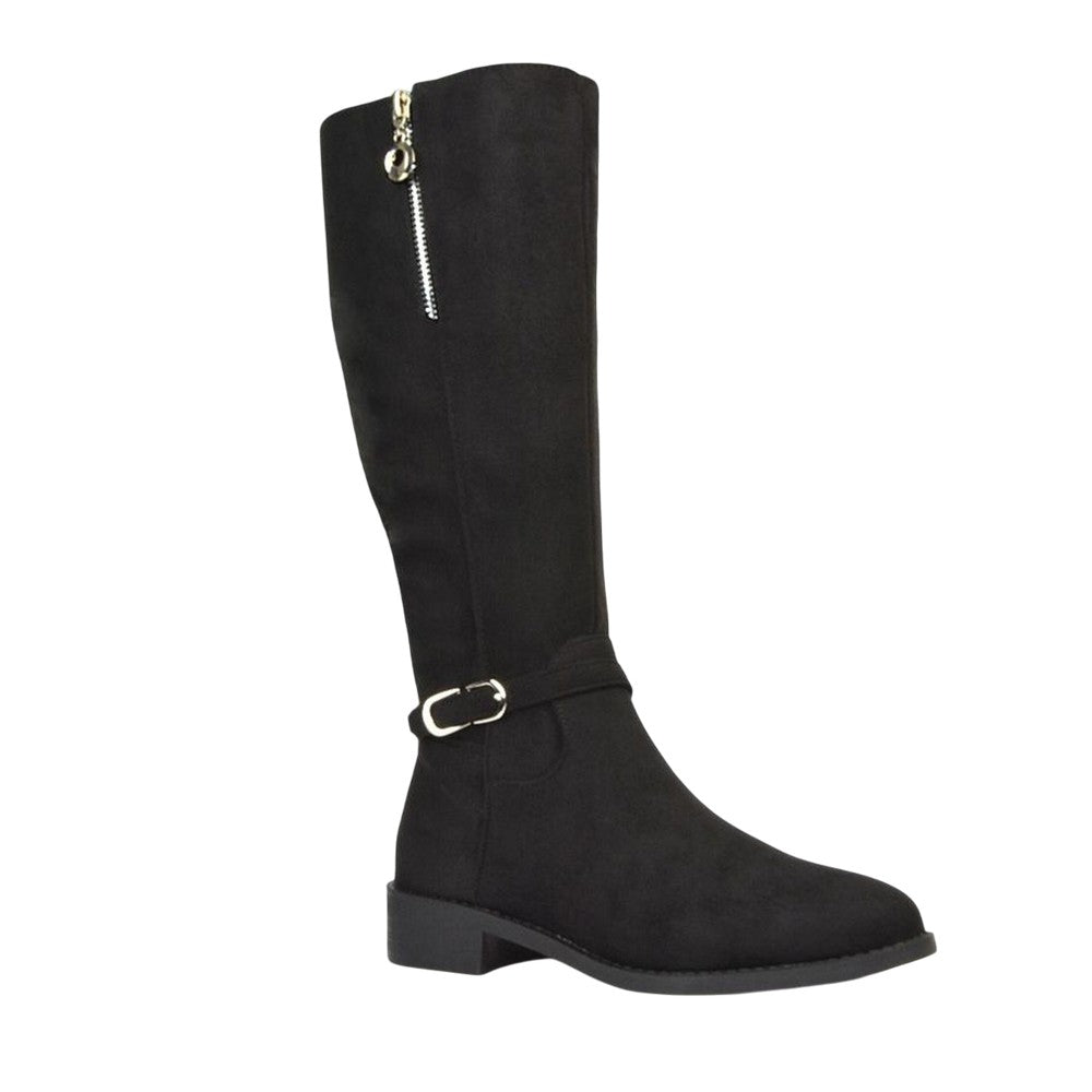Jet Black - Lifestyle - XY London Womens-Ladies Georgina Zip Knee-High Low Heel Biker Boots