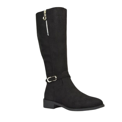 Jet Black - Lifestyle - XY London Womens-Ladies Georgina Zip Knee-High Low Heel Biker Boots
