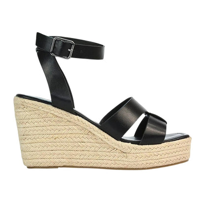 Black - Side - XY London Womens-Ladies Kala Ankle Strap Platform Wedge Sandals