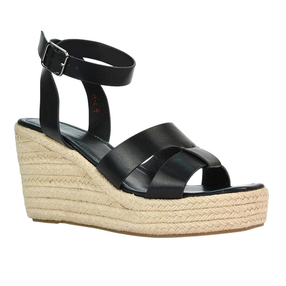 Black - Lifestyle - XY London Womens-Ladies Kala Ankle Strap Platform Wedge Sandals