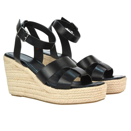 Black - Pack Shot - XY London Womens-Ladies Kala Ankle Strap Platform Wedge Sandals