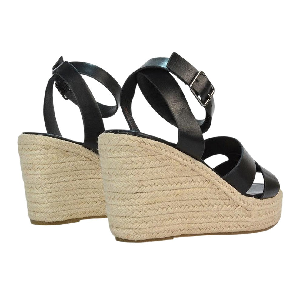 Black - Back - XY London Womens-Ladies Kala Ankle Strap Platform Wedge Sandals