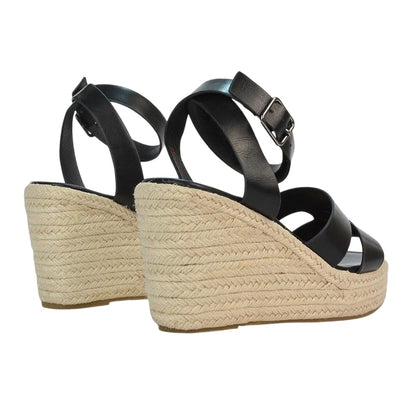 Black - Back - XY London Womens-Ladies Kala Ankle Strap Platform Wedge Sandals