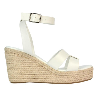 White - Side - XY London Womens-Ladies Kala Ankle Strap Platform Wedge Sandals