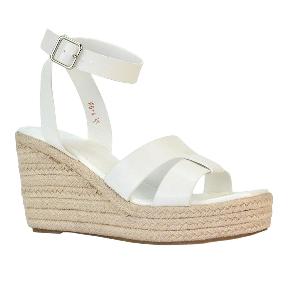 White - Lifestyle - XY London Womens-Ladies Kala Ankle Strap Platform Wedge Sandals