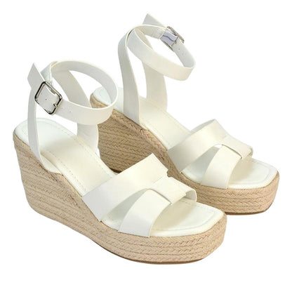 White - Pack Shot - XY London Womens-Ladies Kala Ankle Strap Platform Wedge Sandals