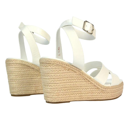 White - Back - XY London Womens-Ladies Kala Ankle Strap Platform Wedge Sandals