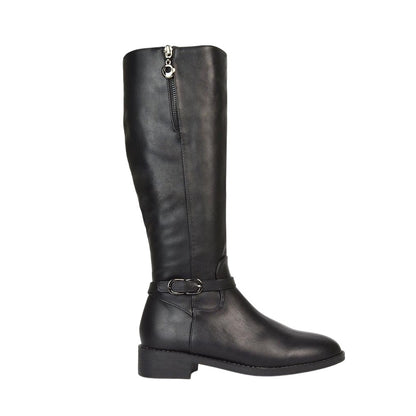 Black - Side - XY London Womens-Ladies Georgina Side Zip Low Heel Knee-High Boots