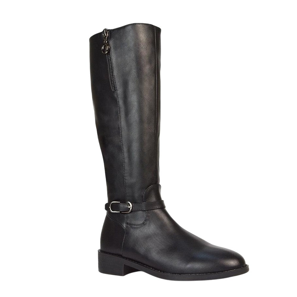 Black - Lifestyle - XY London Womens-Ladies Georgina Side Zip Low Heel Knee-High Boots