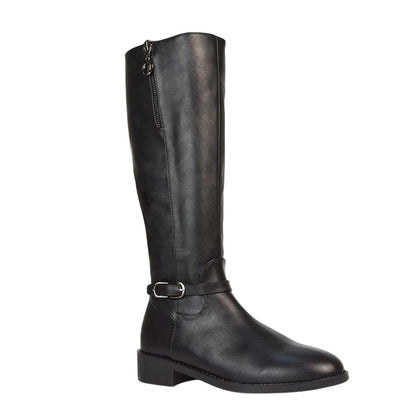 Black - Lifestyle - XY London Womens-Ladies Georgina Side Zip Low Heel Knee-High Boots