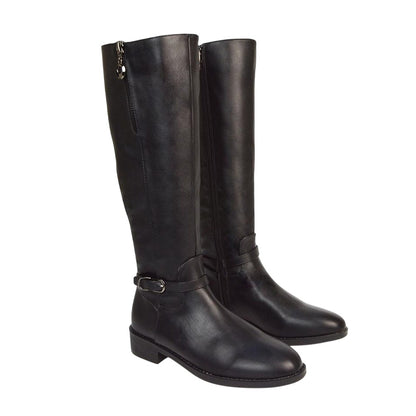 Black - Front - XY London Womens-Ladies Georgina Side Zip Low Heel Knee-High Boots