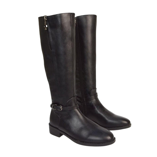 Black - Front - XY London Womens-Ladies Georgina Side Zip Low Heel Knee-High Boots