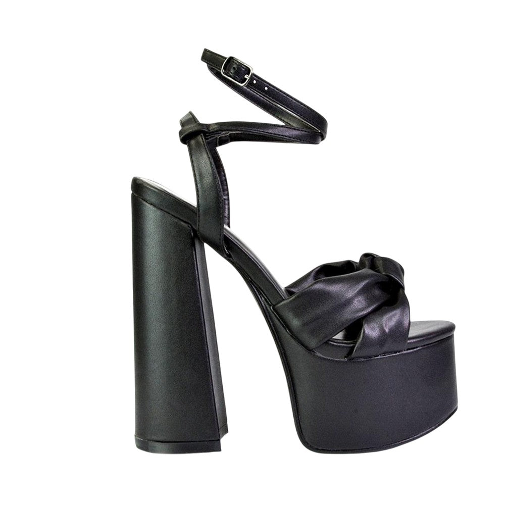 Black - Side - XY London Womens-Ladies Faylinn Chunky Ankle Strap High Block Heel Platform Shoes
