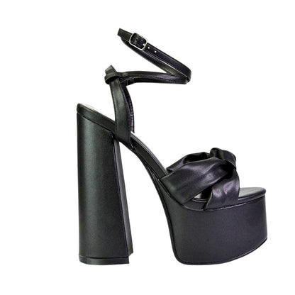 Black - Side - XY London Womens-Ladies Faylinn Chunky Ankle Strap High Block Heel Platform Shoes