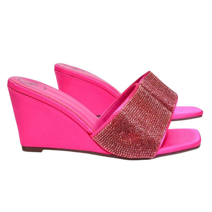 Fuchsia - Lifestyle - XY London Womens-Ladies Eliza Diamante Satin Wedge Mule Sandals