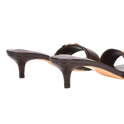 Brown - Lifestyle - XY London Womens-Ladies Addison Buckle Detail Slip-on Kitten Heel Mule Sandals