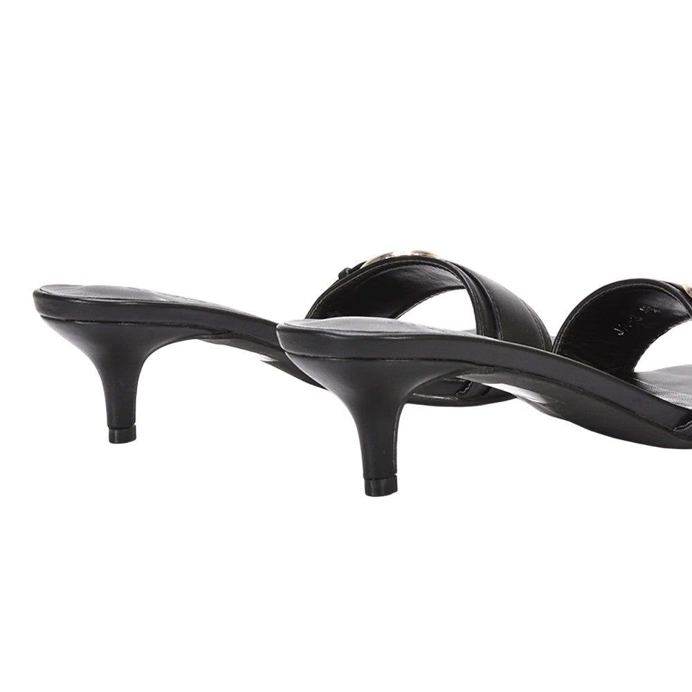 Black - Pack Shot - XY London Womens-Ladies Addison Buckle Detail Slip-on Kitten Heel Mule Sandals