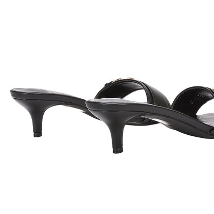 Black - Pack Shot - XY London Womens-Ladies Addison Buckle Detail Slip-on Kitten Heel Mule Sandals