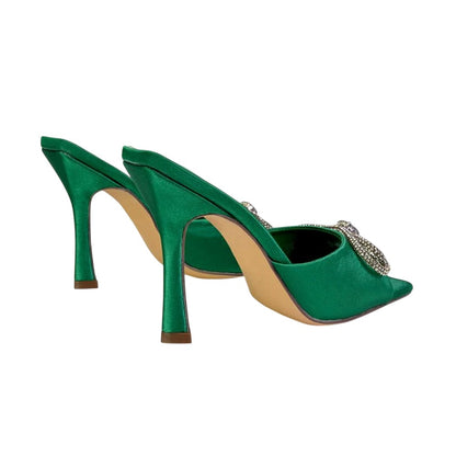 Green - Back - XY London Womens-Ladies Elsa Bow Diamante Stiletto Heel Sandals