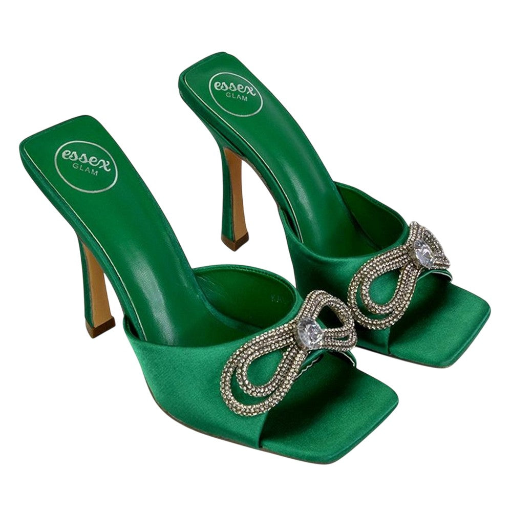 Green - Lifestyle - XY London Womens-Ladies Elsa Bow Diamante Stiletto Heel Sandals