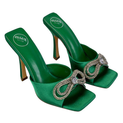 Green - Lifestyle - XY London Womens-Ladies Elsa Bow Diamante Stiletto Heel Sandals