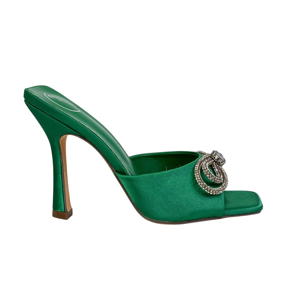 Green - Side - XY London Womens-Ladies Elsa Bow Diamante Stiletto Heel Sandals