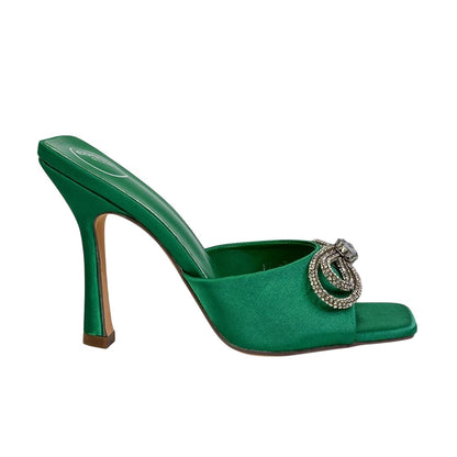 Green - Side - XY London Womens-Ladies Elsa Bow Diamante Stiletto Heel Sandals