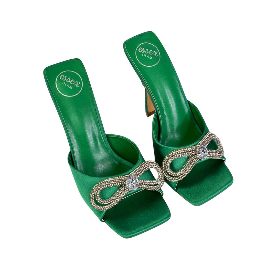 Green - Pack Shot - XY London Womens-Ladies Elsa Bow Diamante Stiletto Heel Sandals