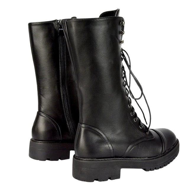 Black - Back - Womens-Ladies Vera Mid Calf Biker Boots
