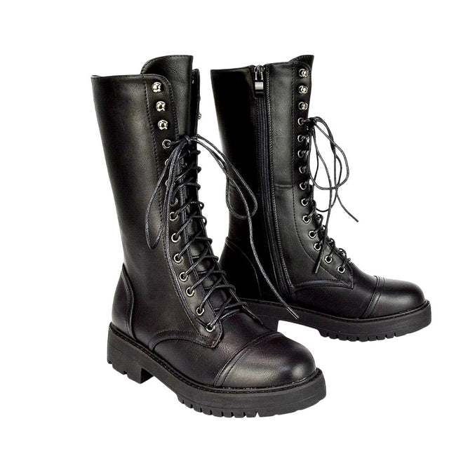 Black - Pack Shot - Womens-Ladies Vera Mid Calf Biker Boots