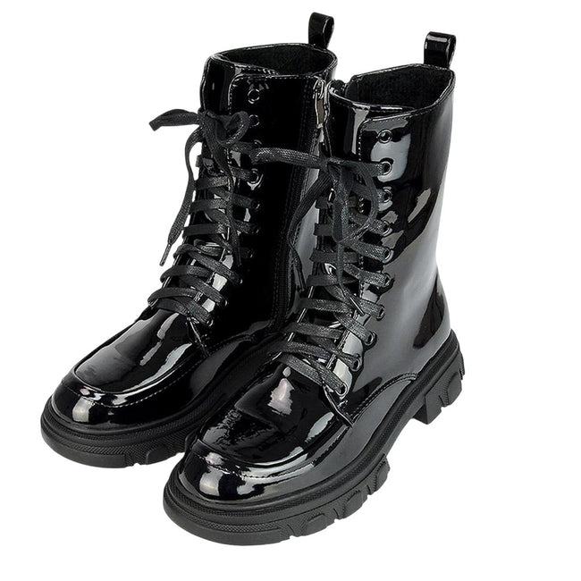 True Black - Lifestyle - Womens-Ladies Patent Biker Boots