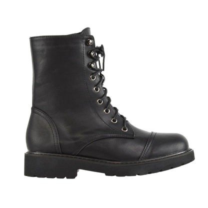 Black - Side - XY London Womens-Ladies River Zip Military Low Heel Combat Boots