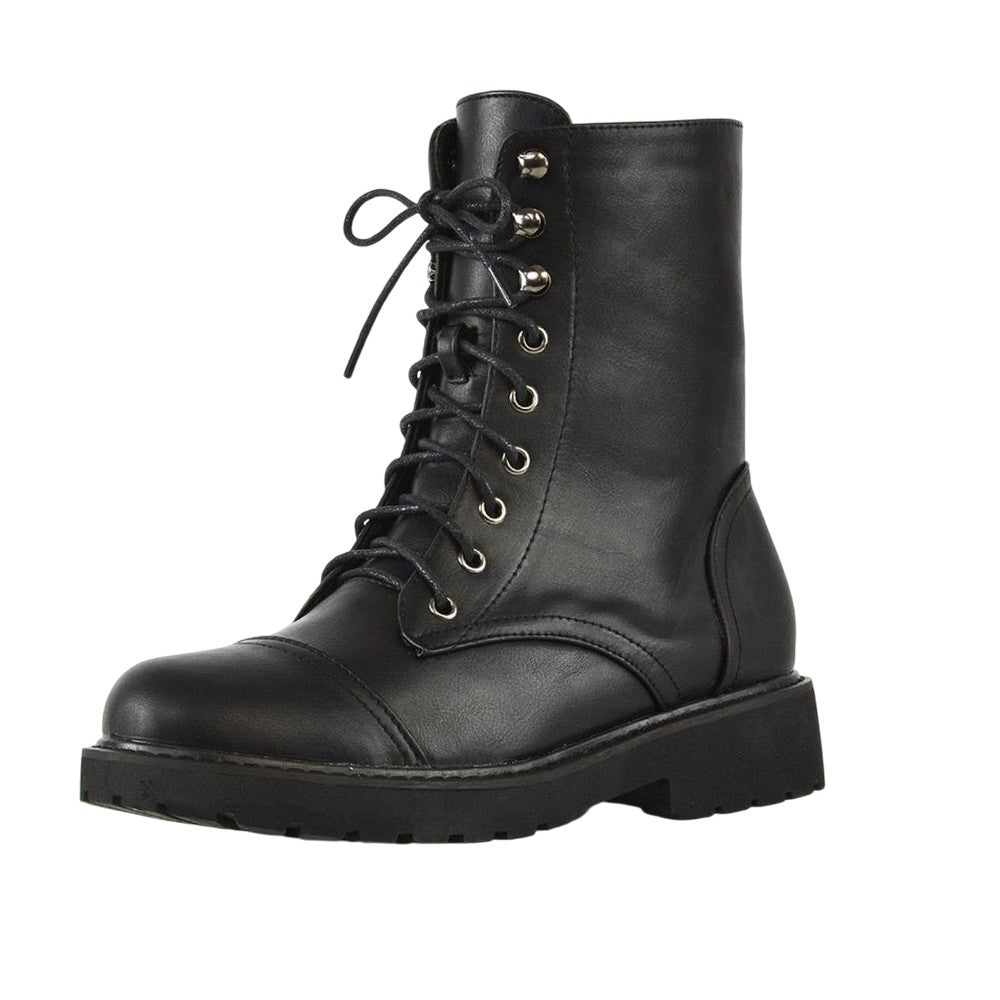 Black - Lifestyle - XY London Womens-Ladies River Zip Military Low Heel Combat Boots