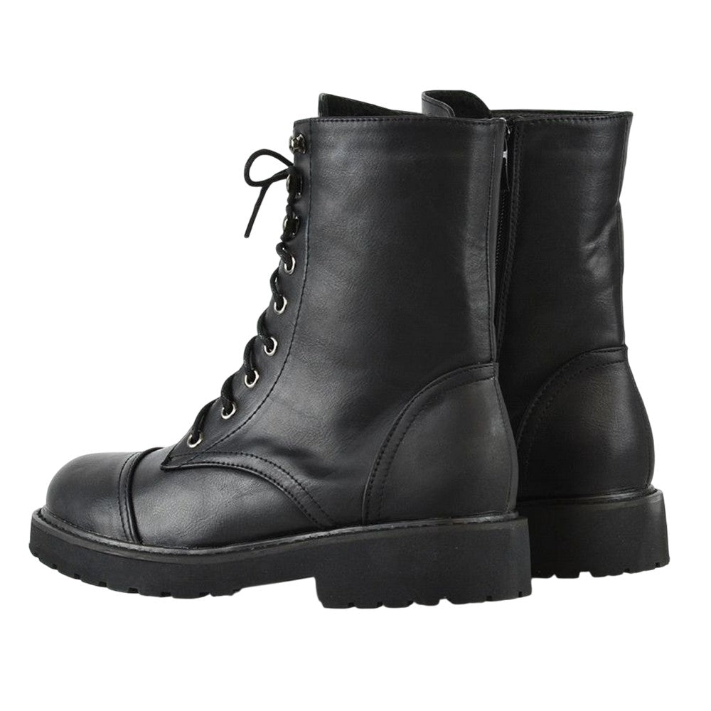 Black - Back - XY London Womens-Ladies River Zip Military Low Heel Combat Boots
