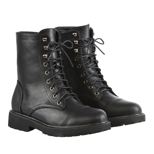 Black - Front - XY London Womens-Ladies River Zip Military Low Heel Combat Boots