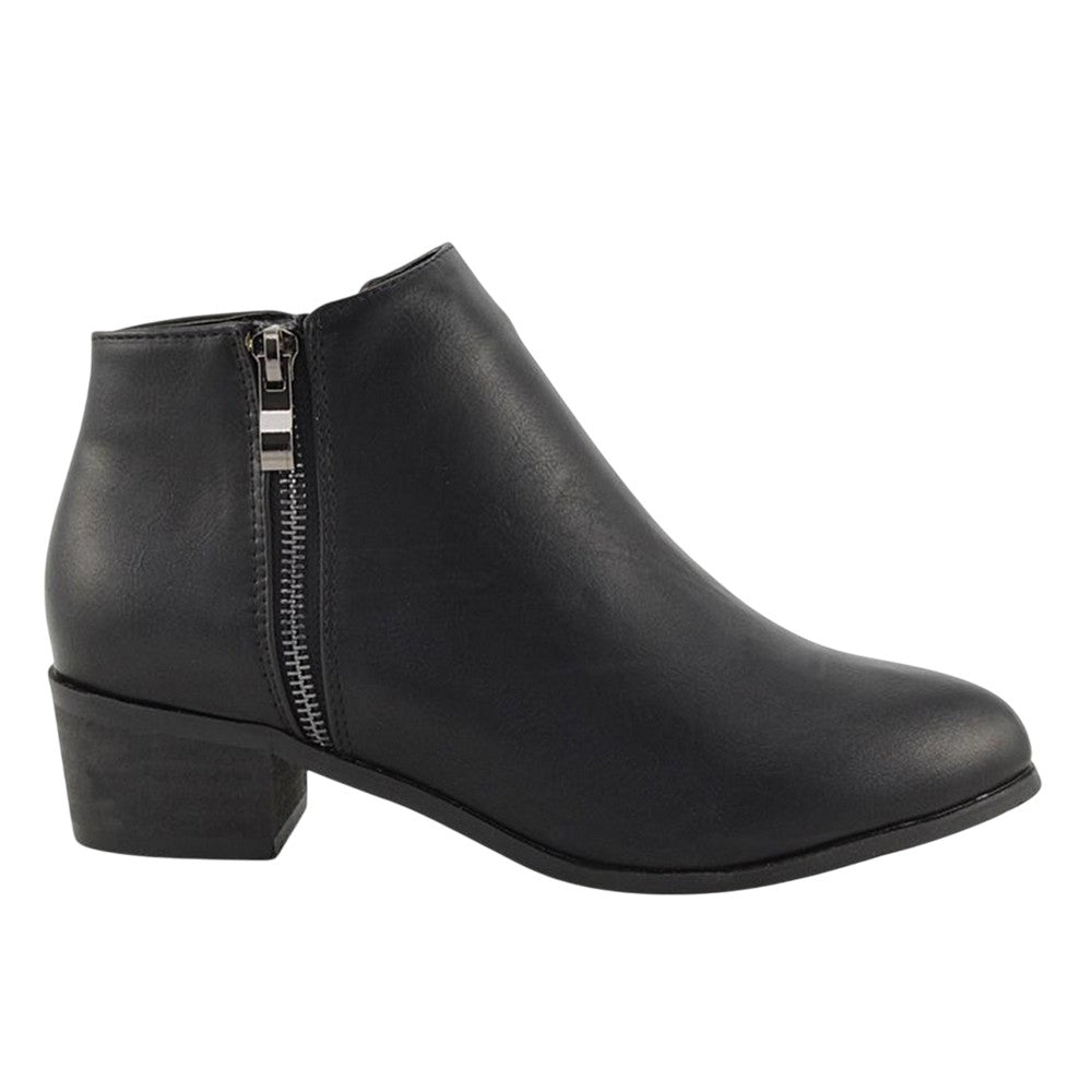 Black - Side - XY London Womens-Ladies Alberto Zip Low Block Heel Ankle Boots