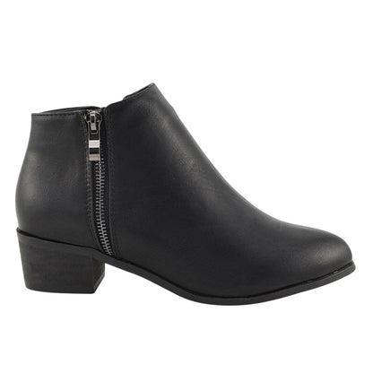 Black - Side - XY London Womens-Ladies Alberto Zip Low Block Heel Ankle Boots