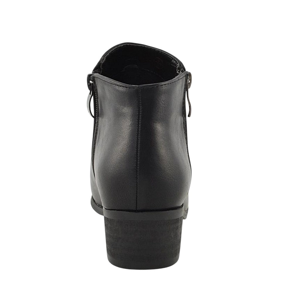 Black - Back - XY London Womens-Ladies Alberto Zip Low Block Heel Ankle Boots