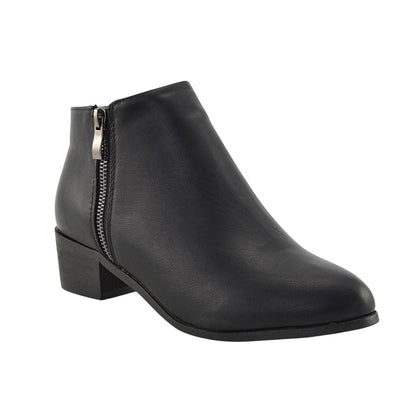 Black - Front - XY London Womens-Ladies Alberto Zip Low Block Heel Ankle Boots